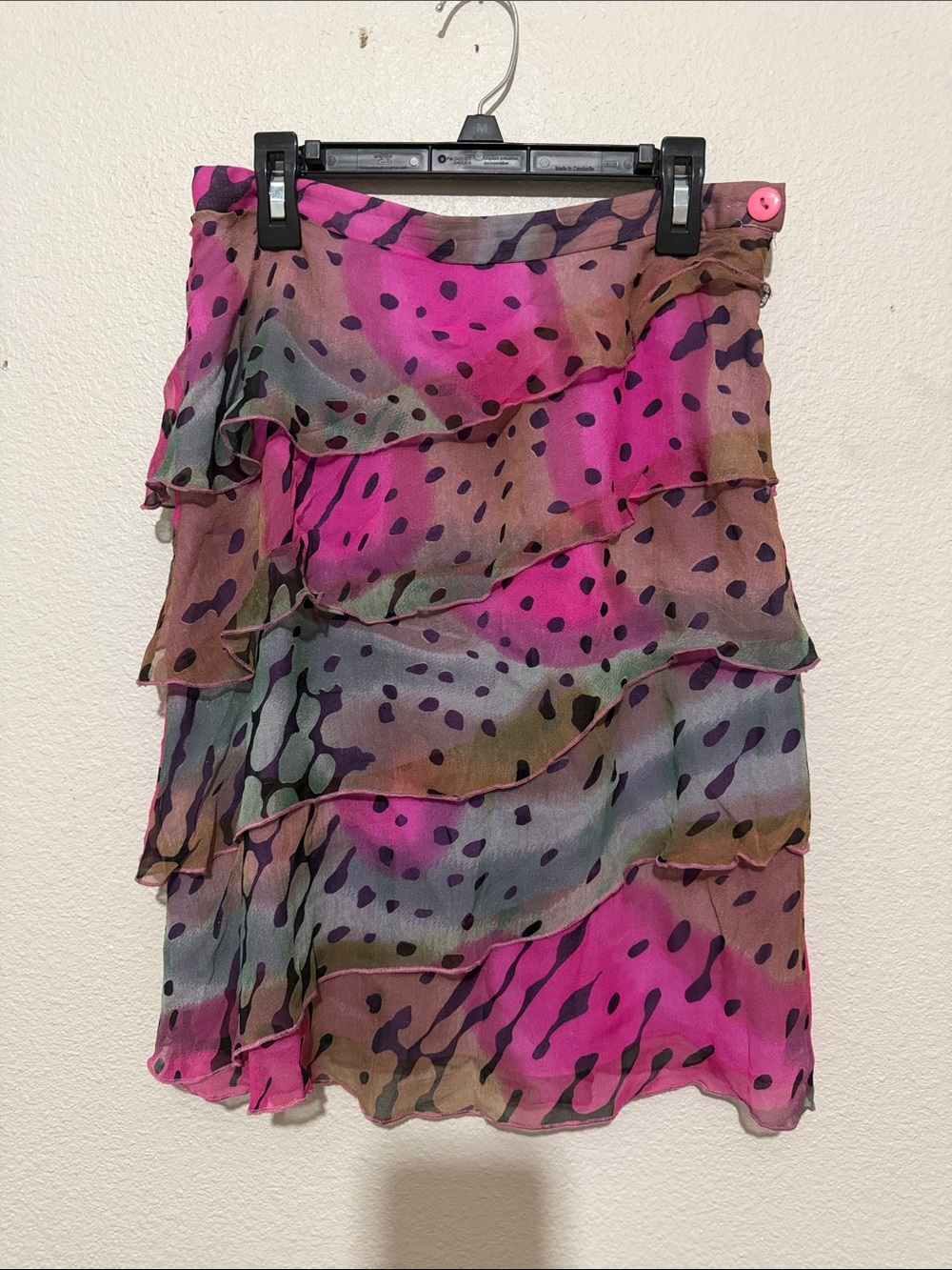 Alberta Ferretti Silk Pink Multi-Print Tiered Ruffle Mini Skirt Chiffon Y2K